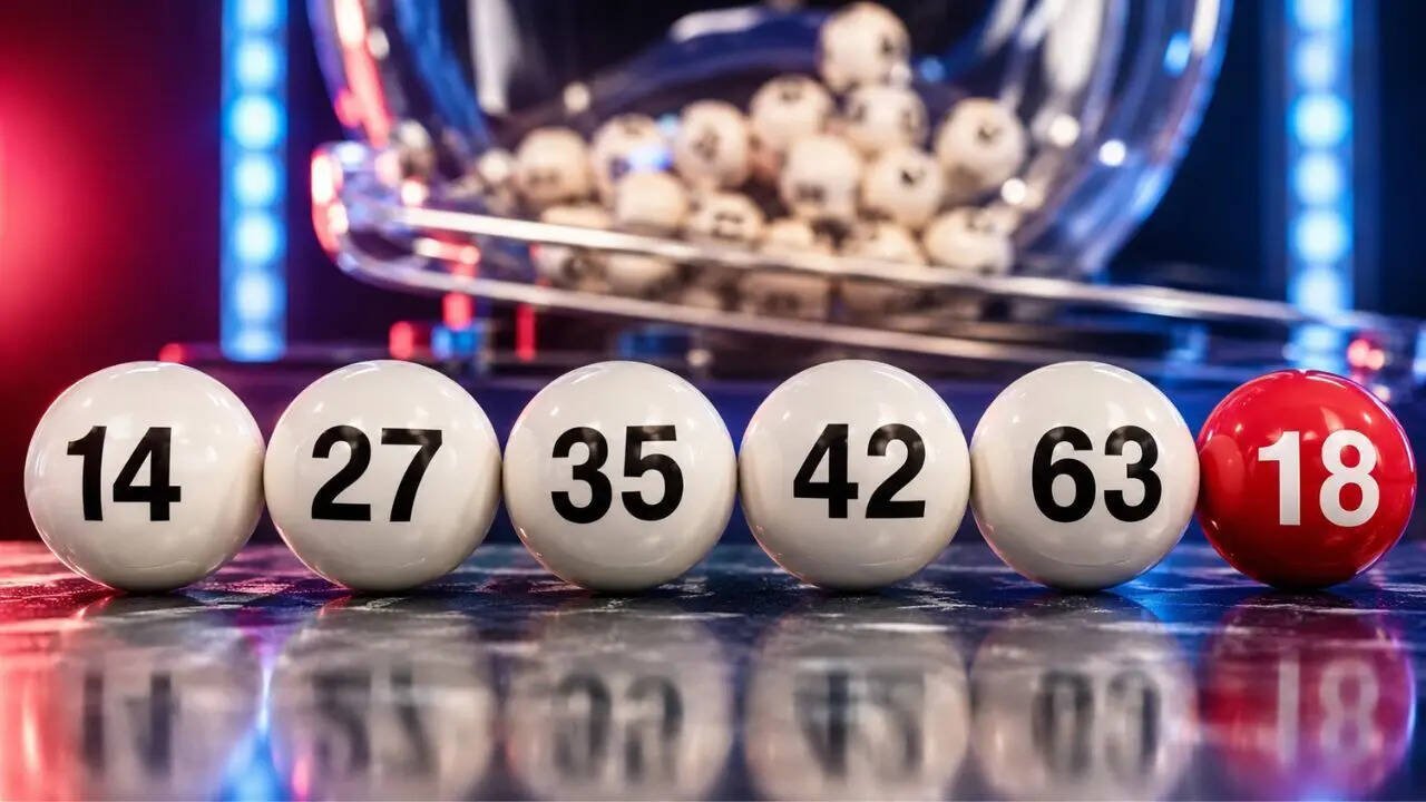 Powerball drawing balls on an official lottery set